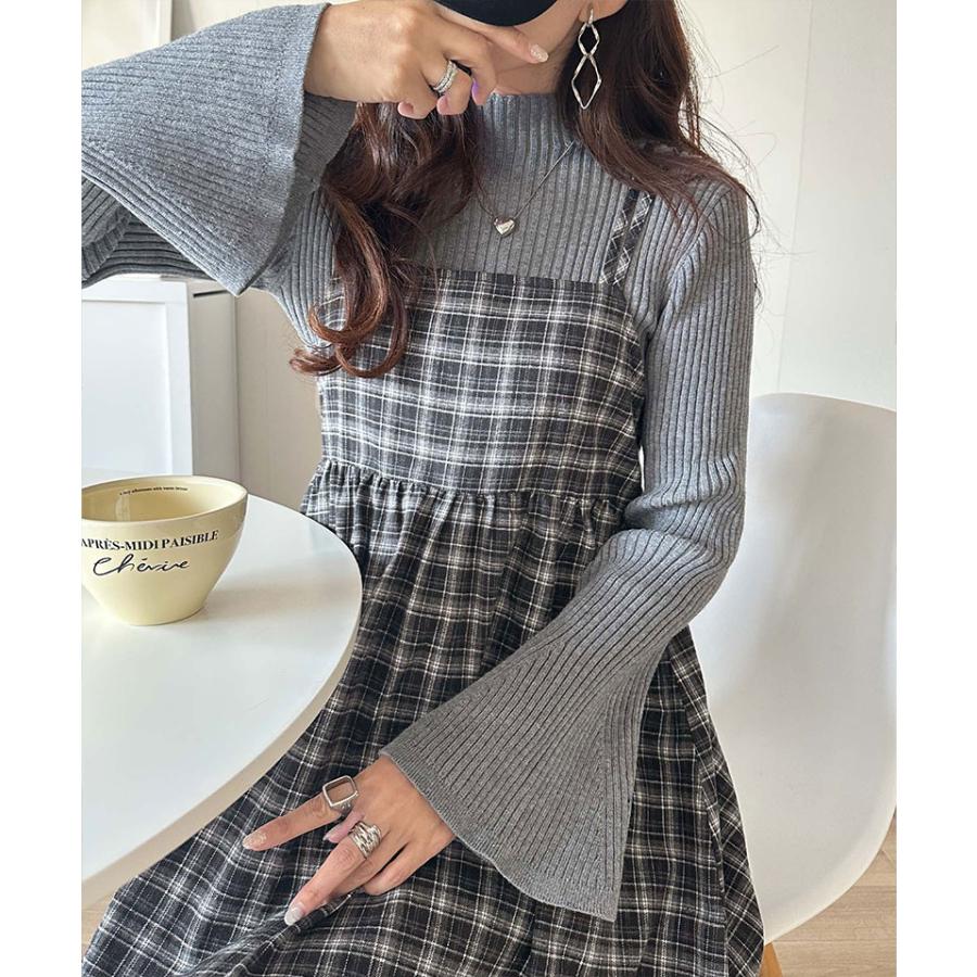 【 クラシカルエルフ classical elf 】ワンピース レディース きれいめ カジュアル 秋 微起毛素材 チェック柄 ダブル ストラップ バック リボン | classicalelf | 04