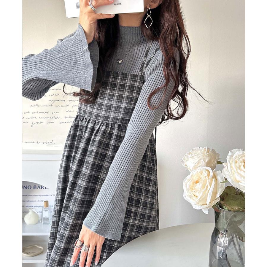 【 クラシカルエルフ classical elf 】ワンピース レディース きれいめ カジュアル 秋 微起毛素材 チェック柄 ダブル ストラップ バック リボン | classicalelf | 05