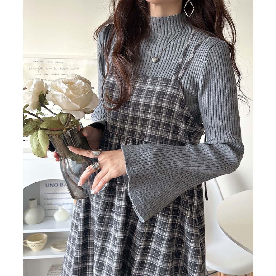 【 クラシカルエルフ classical elf 】ワンピース レディース きれいめ カジュアル 秋 微起毛素材 チェック柄 ダブル ストラップ バック リボン | classicalelf | 06
