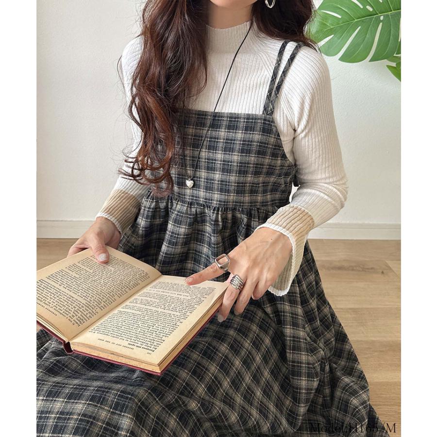 【 クラシカルエルフ classical elf 】ワンピース レディース きれいめ カジュアル 秋 微起毛素材 チェック柄 ダブル ストラップ バック リボン | classicalelf | 07