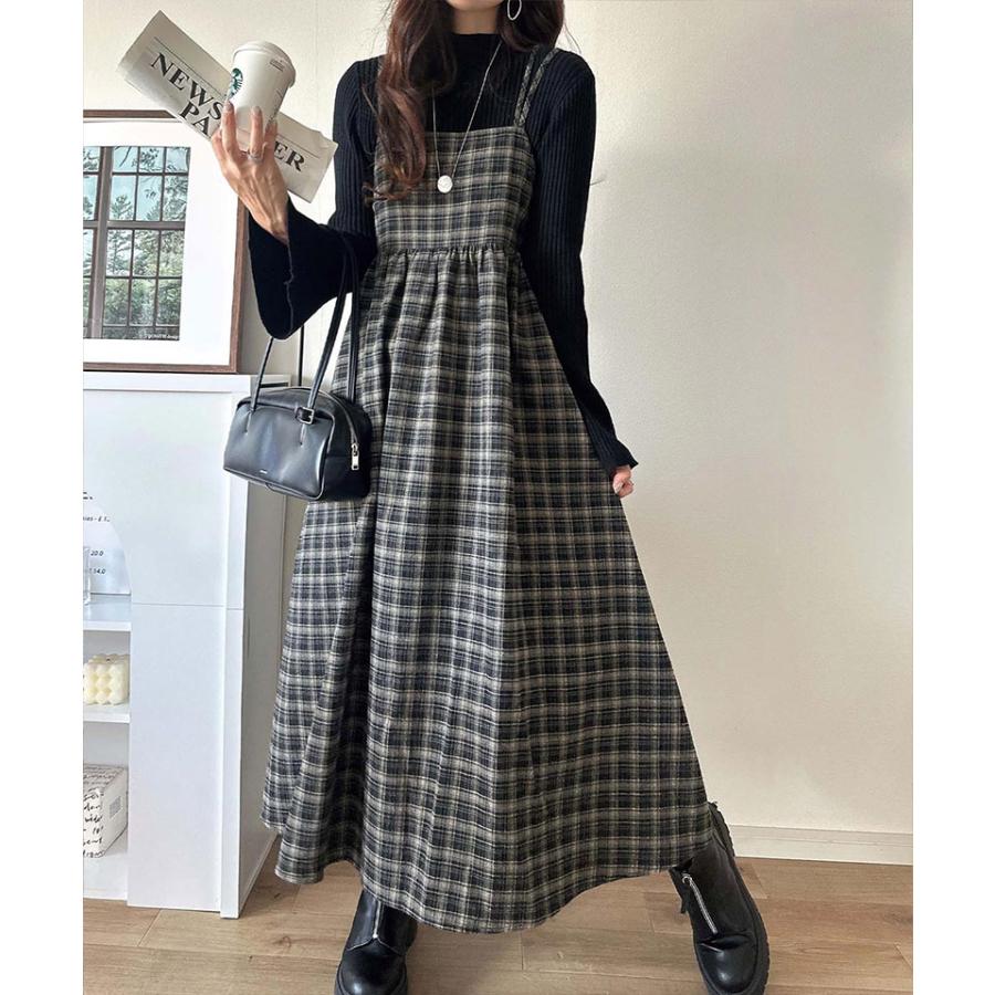 【 クラシカルエルフ classical elf 】ワンピース レディース きれいめ カジュアル 秋 微起毛素材 チェック柄 ダブル ストラップ バック リボン | classicalelf | 08