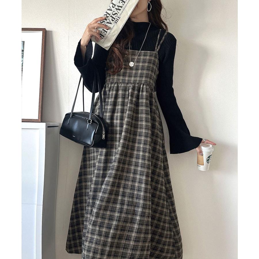 【 クラシカルエルフ classical elf 】ワンピース レディース きれいめ カジュアル 秋 微起毛素材 チェック柄 ダブル ストラップ バック リボン | classicalelf | 09