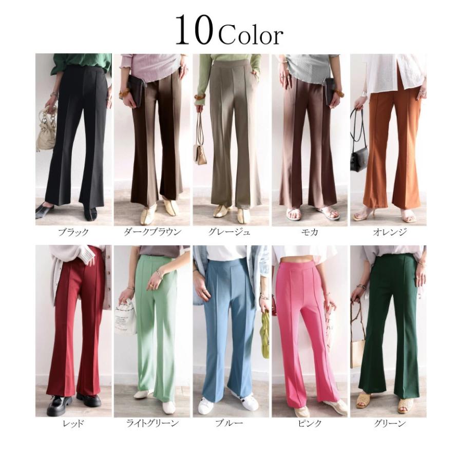 レディース 大きいサイズ 小さいサイズ パンツ ボトムス フレアパンツ センタープレス ストレッチ ウエストゴム セミフレア 美脚シルエット カットソ | classicalelf | 01