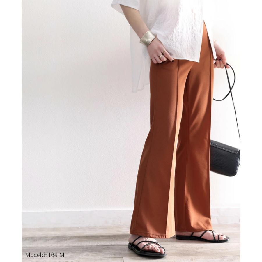 レディース 大きいサイズ 小さいサイズ パンツ ボトムス フレアパンツ センタープレス ストレッチ ウエストゴム セミフレア 美脚シルエット カットソ | classicalelf | 10