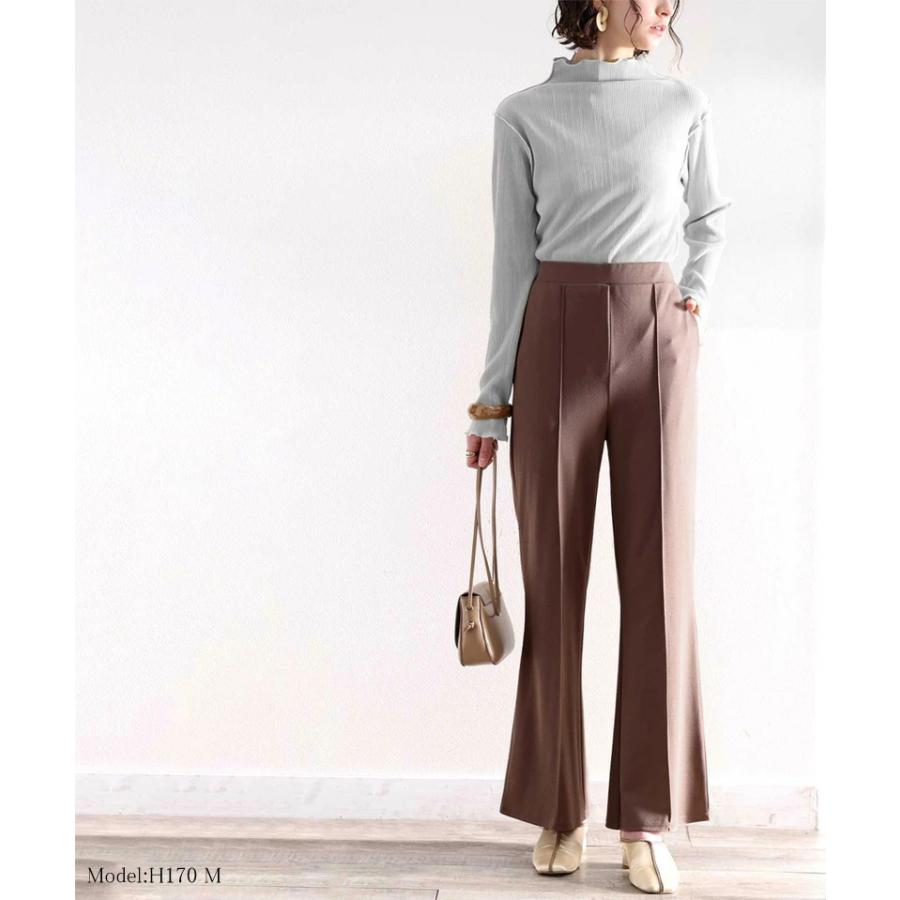 レディース 大きいサイズ 小さいサイズ パンツ ボトムス フレアパンツ センタープレス ストレッチ ウエストゴム セミフレア 美脚シルエット カットソ | classicalelf | 11