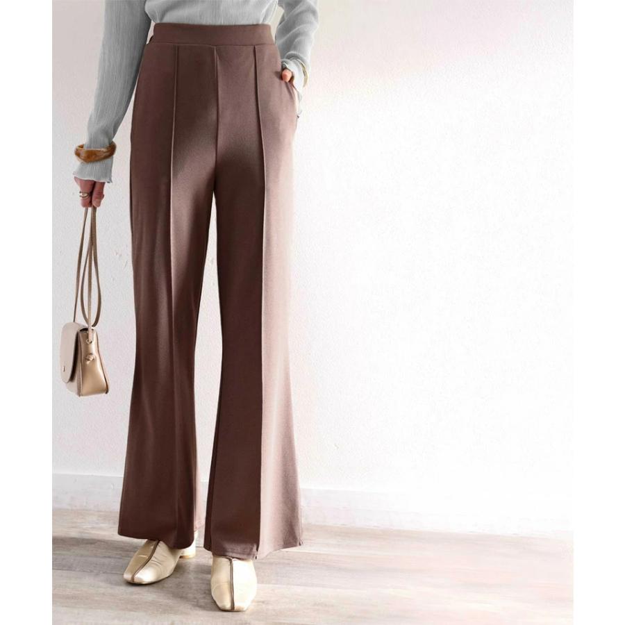 レディース 大きいサイズ 小さいサイズ パンツ ボトムス フレアパンツ センタープレス ストレッチ ウエストゴム セミフレア 美脚シルエット カットソ | classicalelf | 12