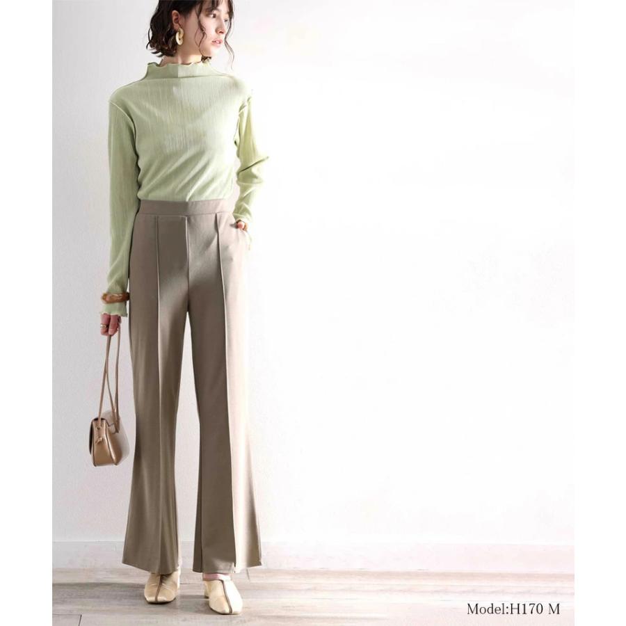 レディース 大きいサイズ 小さいサイズ パンツ ボトムス フレアパンツ センタープレス ストレッチ ウエストゴム セミフレア 美脚シルエット カットソ | classicalelf | 13