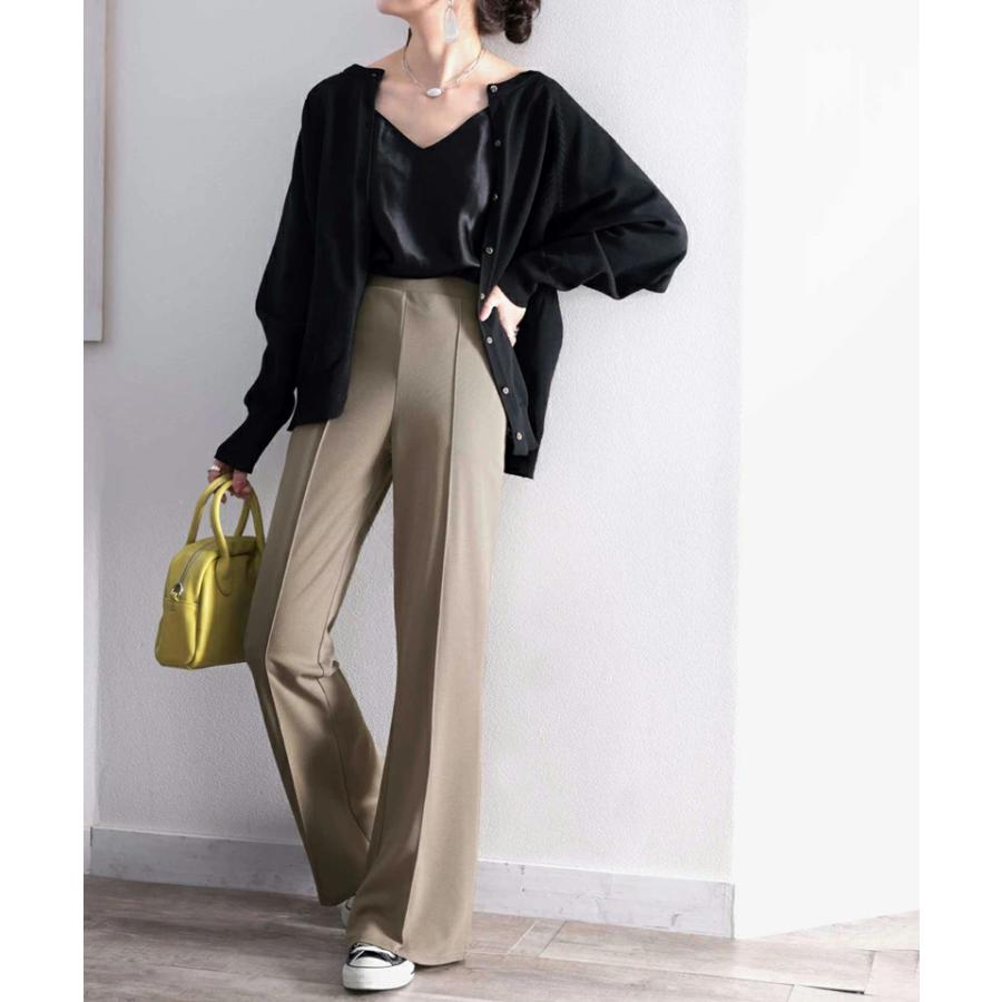 レディース 大きいサイズ 小さいサイズ パンツ ボトムス フレアパンツ センタープレス ストレッチ ウエストゴム セミフレア 美脚シルエット カットソ | classicalelf | 14