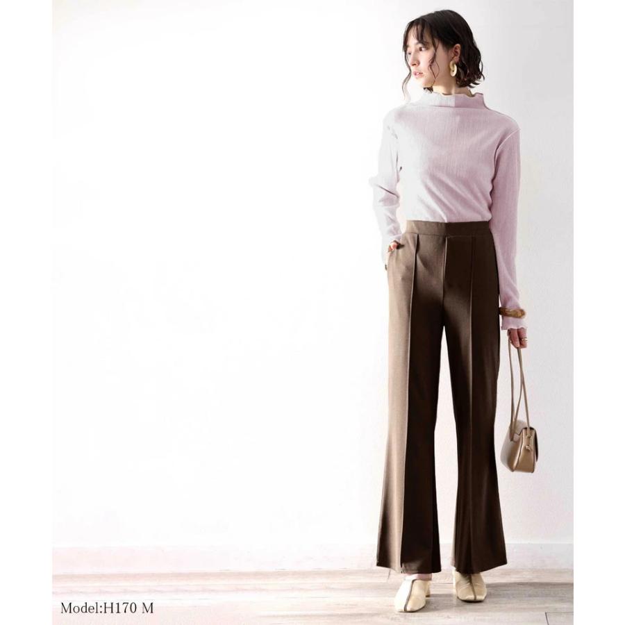 レディース 大きいサイズ 小さいサイズ パンツ ボトムス フレアパンツ センタープレス ストレッチ ウエストゴム セミフレア 美脚シルエット カットソ | classicalelf | 15