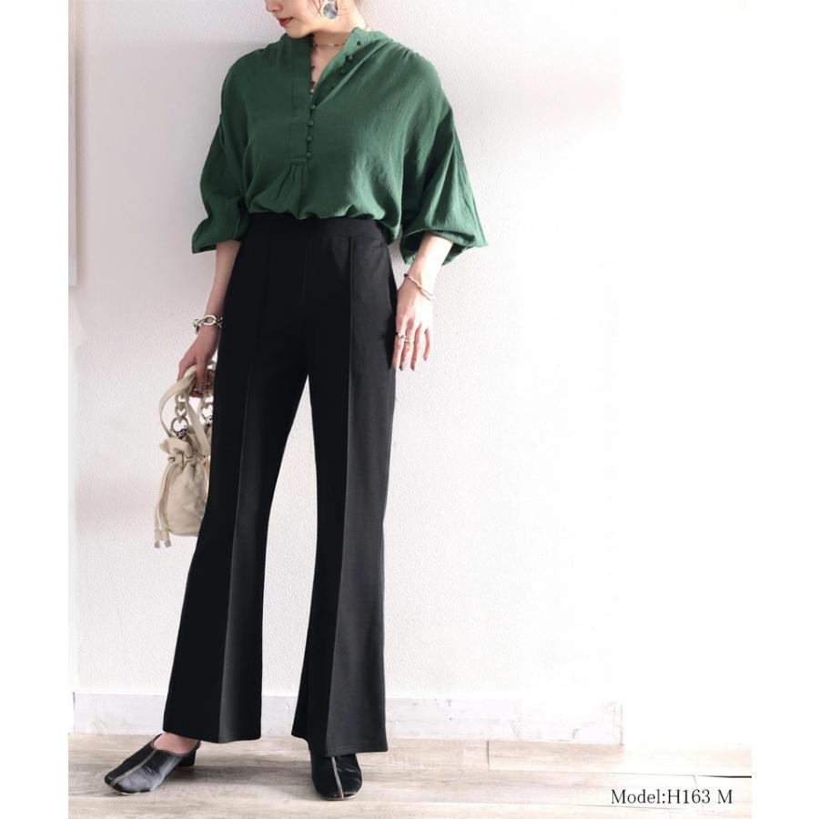 レディース 大きいサイズ 小さいサイズ パンツ ボトムス フレアパンツ センタープレス ストレッチ ウエストゴム セミフレア 美脚シルエット カットソ | classicalelf | 16