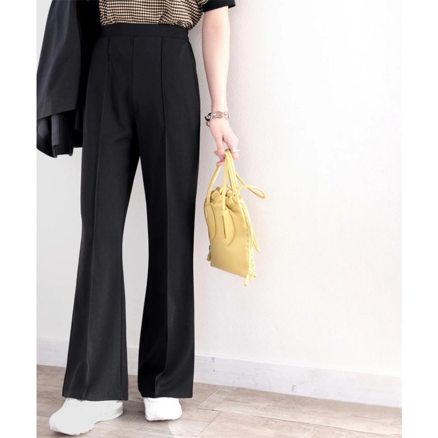 レディース 大きいサイズ 小さいサイズ パンツ ボトムス フレアパンツ センタープレス ストレッチ ウエストゴム セミフレア 美脚シルエット カットソ | classicalelf | 17