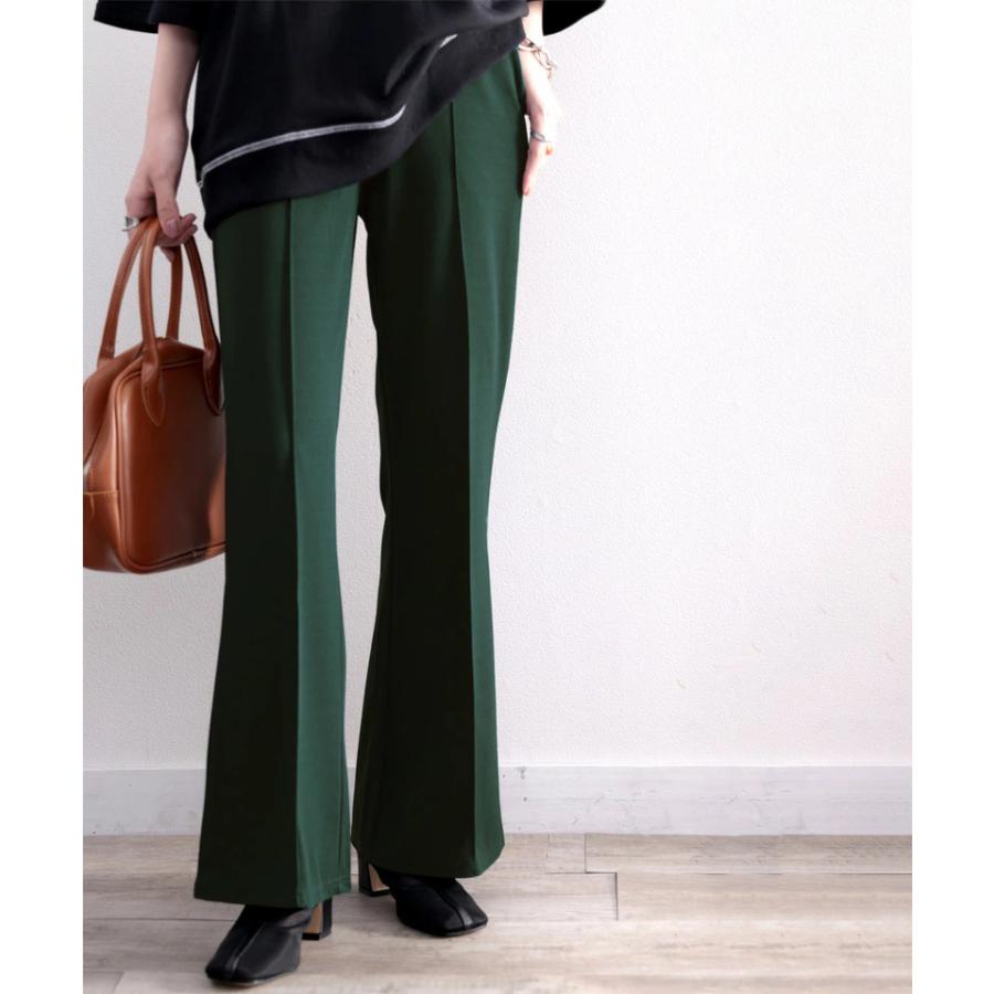 レディース 大きいサイズ 小さいサイズ パンツ ボトムス フレアパンツ センタープレス ストレッチ ウエストゴム セミフレア 美脚シルエット カットソ | classicalelf | 03