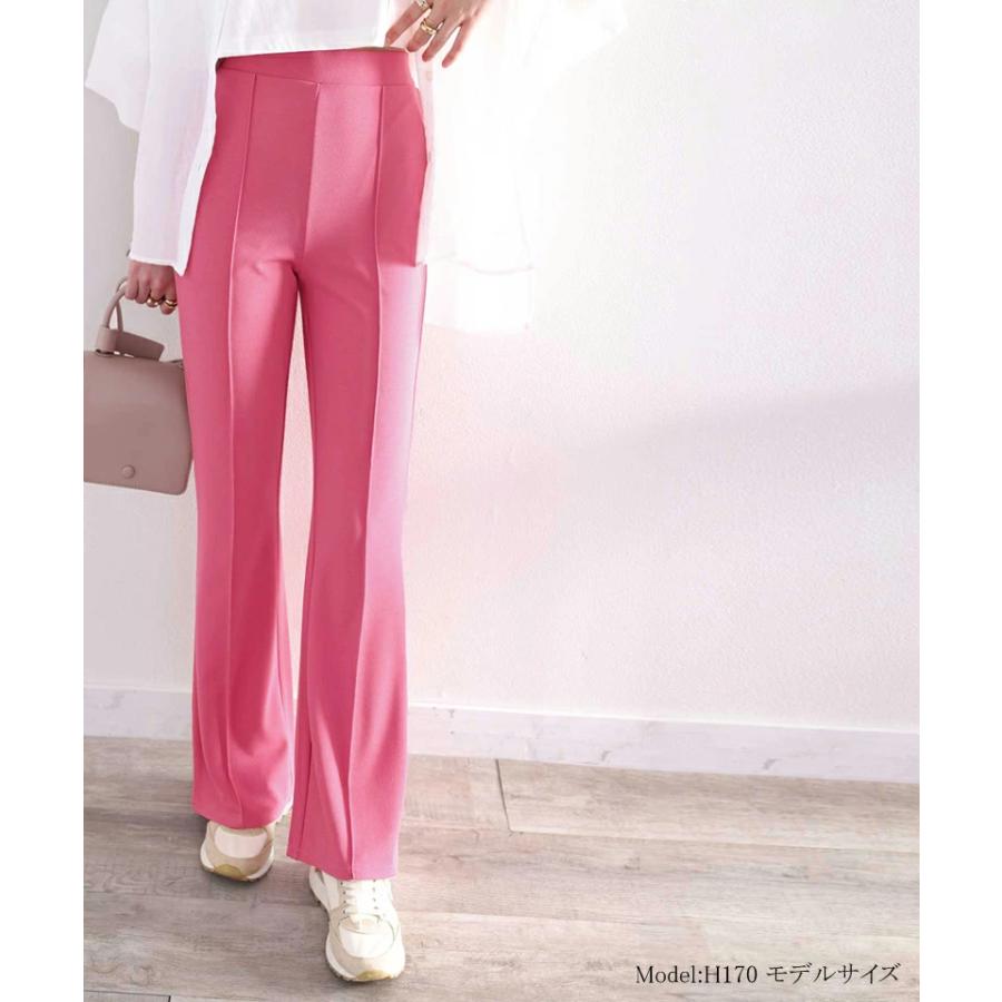 レディース 大きいサイズ 小さいサイズ パンツ ボトムス フレアパンツ センタープレス ストレッチ ウエストゴム セミフレア 美脚シルエット カットソ | classicalelf | 04