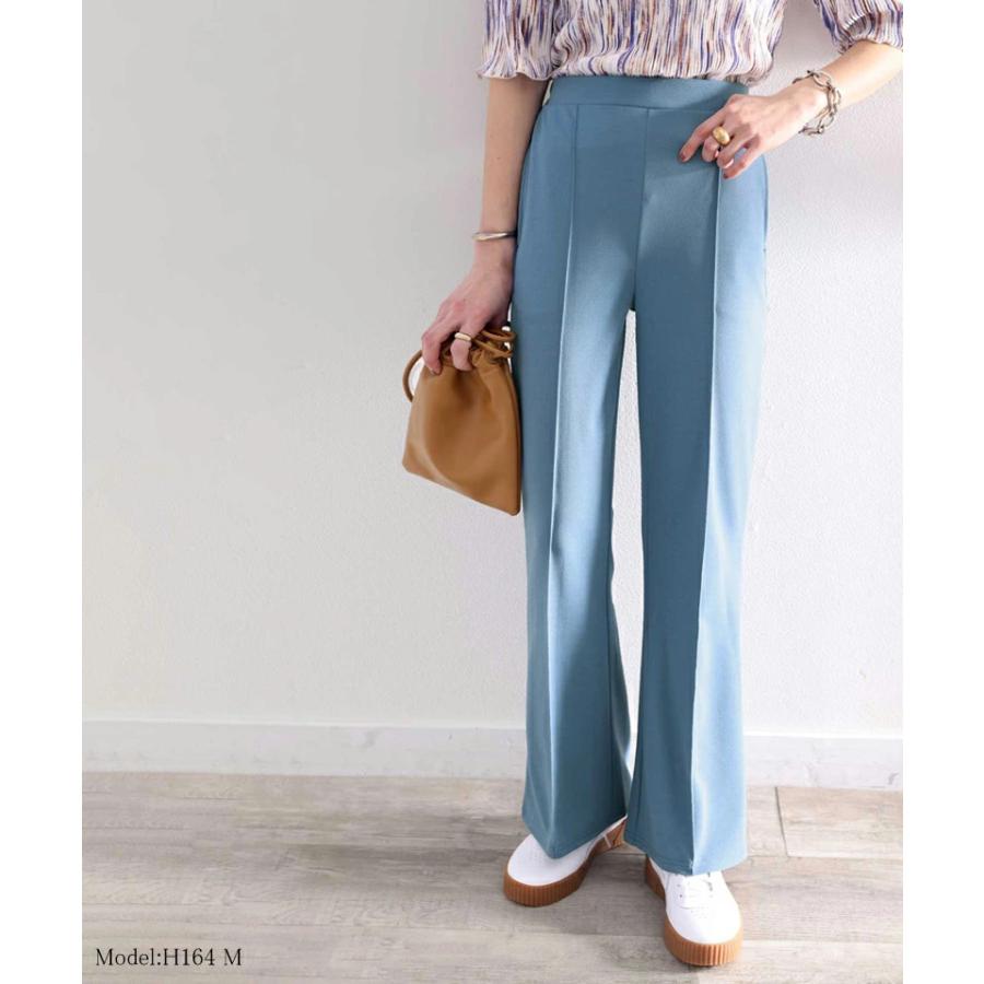 レディース 大きいサイズ 小さいサイズ パンツ ボトムス フレアパンツ センタープレス ストレッチ ウエストゴム セミフレア 美脚シルエット カットソ | classicalelf | 06