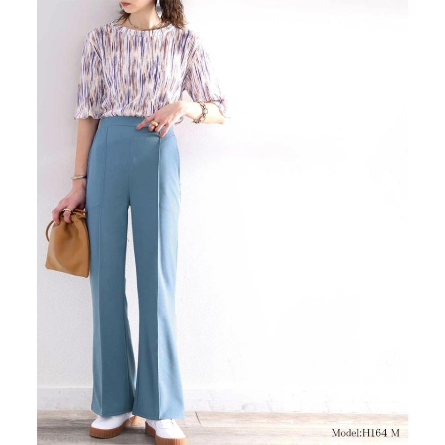 レディース 大きいサイズ 小さいサイズ パンツ ボトムス フレアパンツ センタープレス ストレッチ ウエストゴム セミフレア 美脚シルエット カットソ | classicalelf | 07