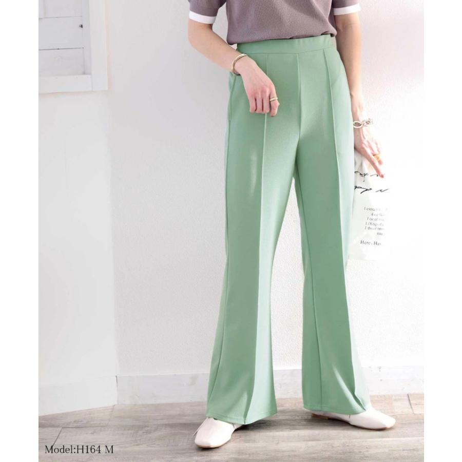 レディース 大きいサイズ 小さいサイズ パンツ ボトムス フレアパンツ センタープレス ストレッチ ウエストゴム セミフレア 美脚シルエット カットソ | classicalelf | 08