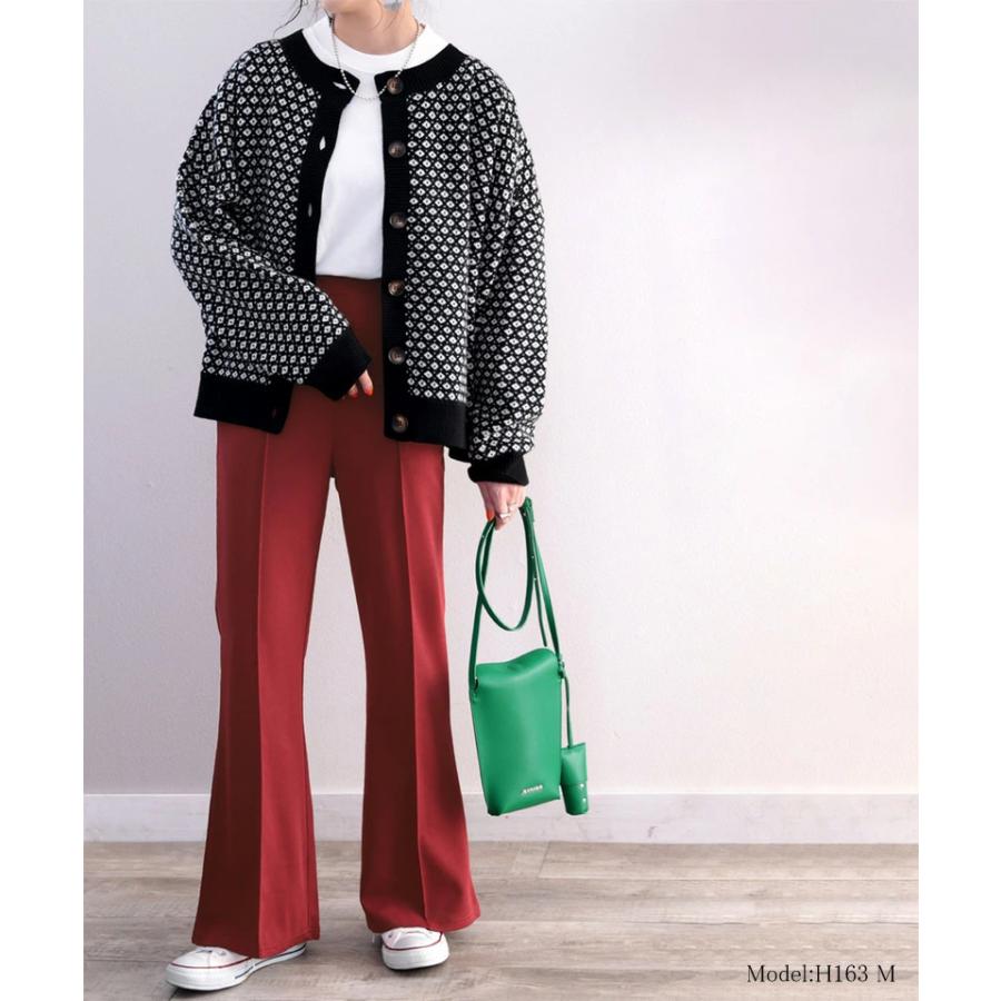 レディース 大きいサイズ 小さいサイズ パンツ ボトムス フレアパンツ センタープレス ストレッチ ウエストゴム セミフレア 美脚シルエット カットソ | classicalelf | 09