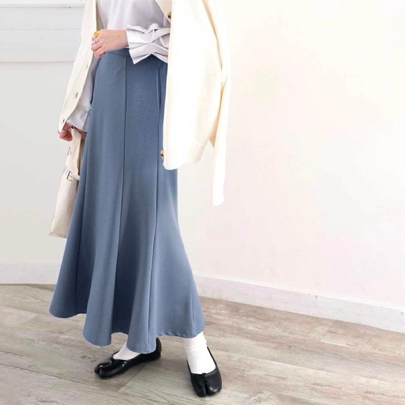 レディース ボトムス カット ツイル きれいめ マーメイド スカート ロング 丈 後ろゴム 楽ちん ストレッチ素材 ポケット付 ブラック ブラウン XL L M | classicalelf | 16