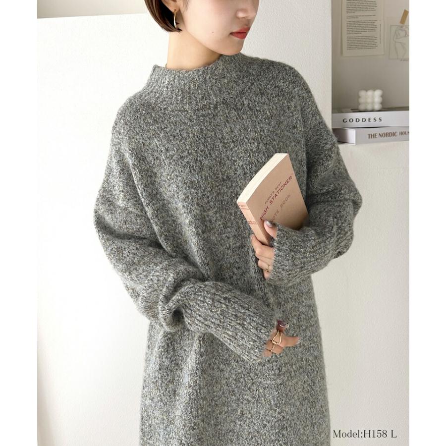 ワンピース レディース ふんわり ウール混 ミックス糸 ミドル丈 シンプル ニット ワンピ ゆったり 体型カバー 暖か Iライン 着回し おでかけ | classicalelf | 10