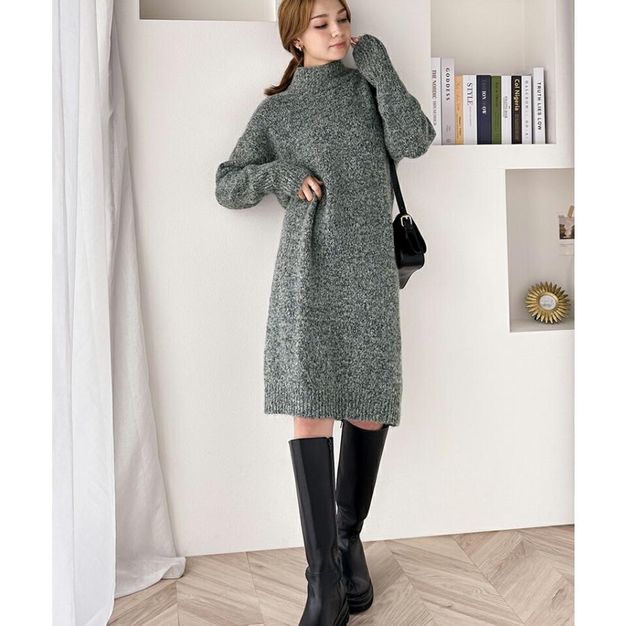 ワンピース レディース ふんわり ウール混 ミックス糸 ミドル丈 シンプル ニット ワンピ ゆったり 体型カバー 暖か Iライン 着回し おでかけ | classicalelf | 15
