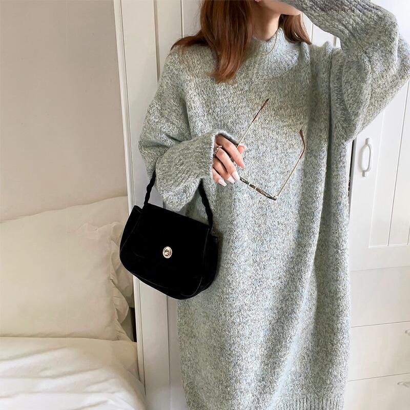 ワンピース レディース ふんわり ウール混 ミックス糸 ミドル丈 シンプル ニット ワンピ ゆったり 体型カバー 暖か Iライン 着回し おでかけ | classicalelf | 18