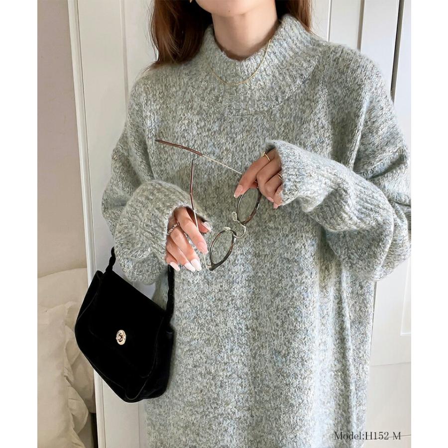 ワンピース レディース ふんわり ウール混 ミックス糸 ミドル丈 シンプル ニット ワンピ ゆったり 体型カバー 暖か Iライン 着回し おでかけ | classicalelf | 06