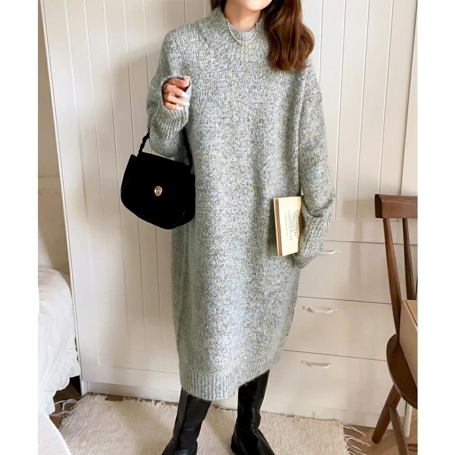 ワンピース レディース ふんわり ウール混 ミックス糸 ミドル丈 シンプル ニット ワンピ ゆったり 体型カバー 暖か Iライン 着回し おでかけ | classicalelf | 07