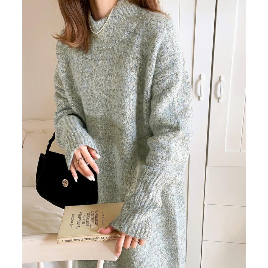 ワンピース レディース ふんわり ウール混 ミックス糸 ミドル丈 シンプル ニット ワンピ ゆったり 体型カバー 暖か Iライン 着回し おでかけ | classicalelf | 08