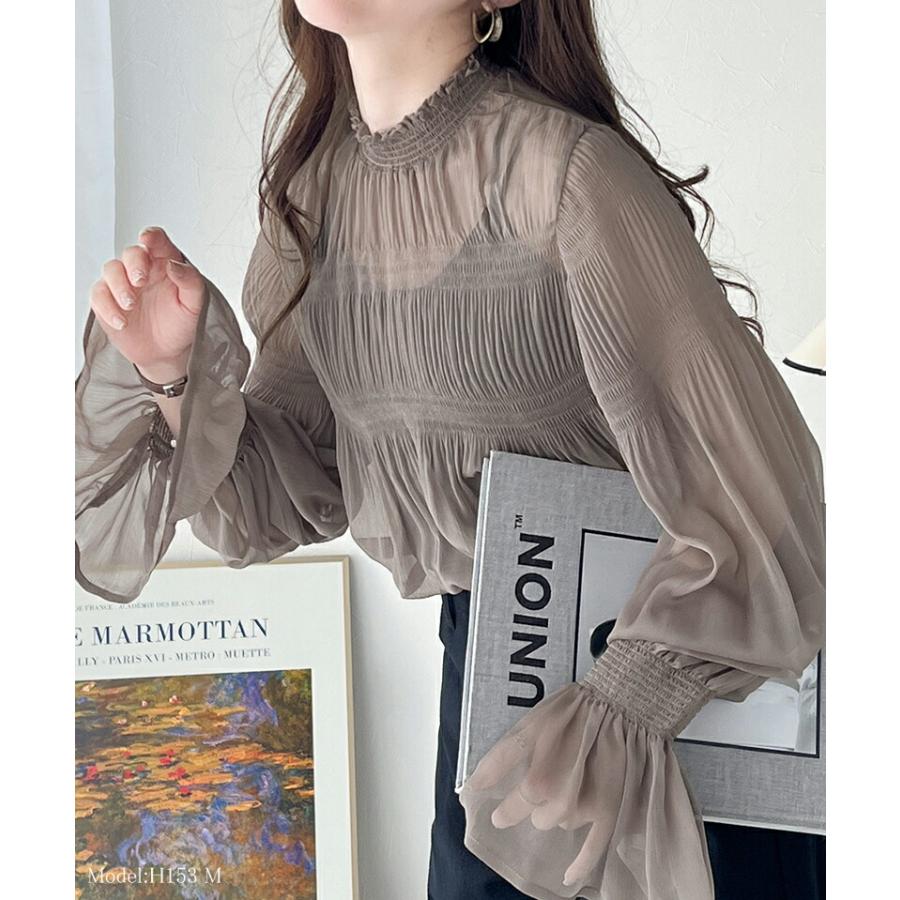 トップス シャツ レディース シアー マジョリカ プリーツ 加工 シフォン 素材 ブラウス インナー ゆったり ビッグシルエット ボリューム | classicalelf | 10