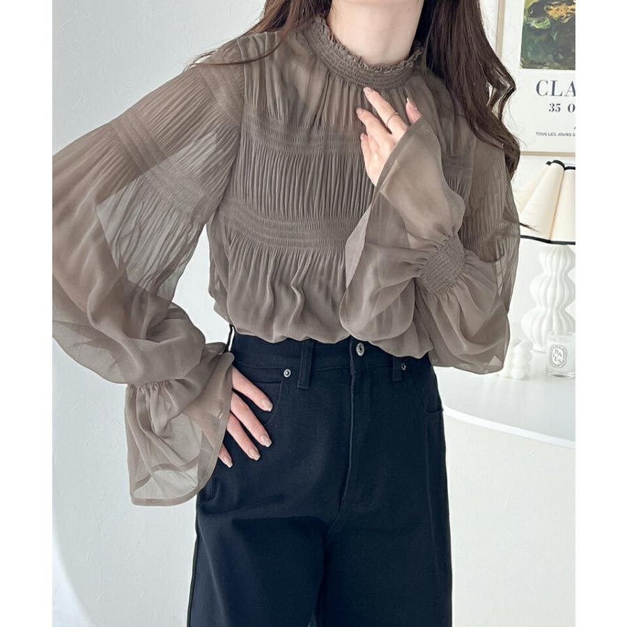 トップス シャツ レディース シアー マジョリカ プリーツ 加工 シフォン 素材 ブラウス インナー ゆったり ビッグシルエット ボリューム | classicalelf | 12