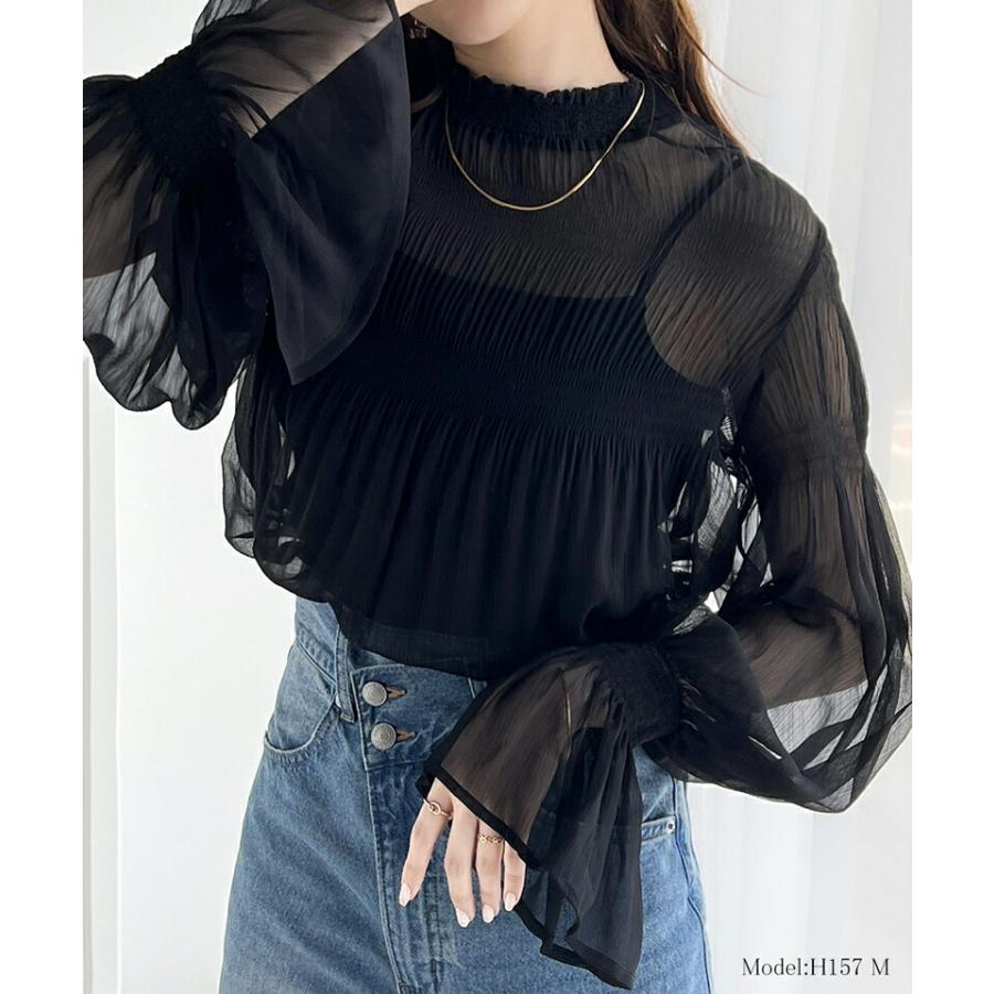 トップス シャツ レディース シアー マジョリカ プリーツ 加工 シフォン 素材 ブラウス インナー ゆったり ビッグシルエット ボリューム | classicalelf | 13
