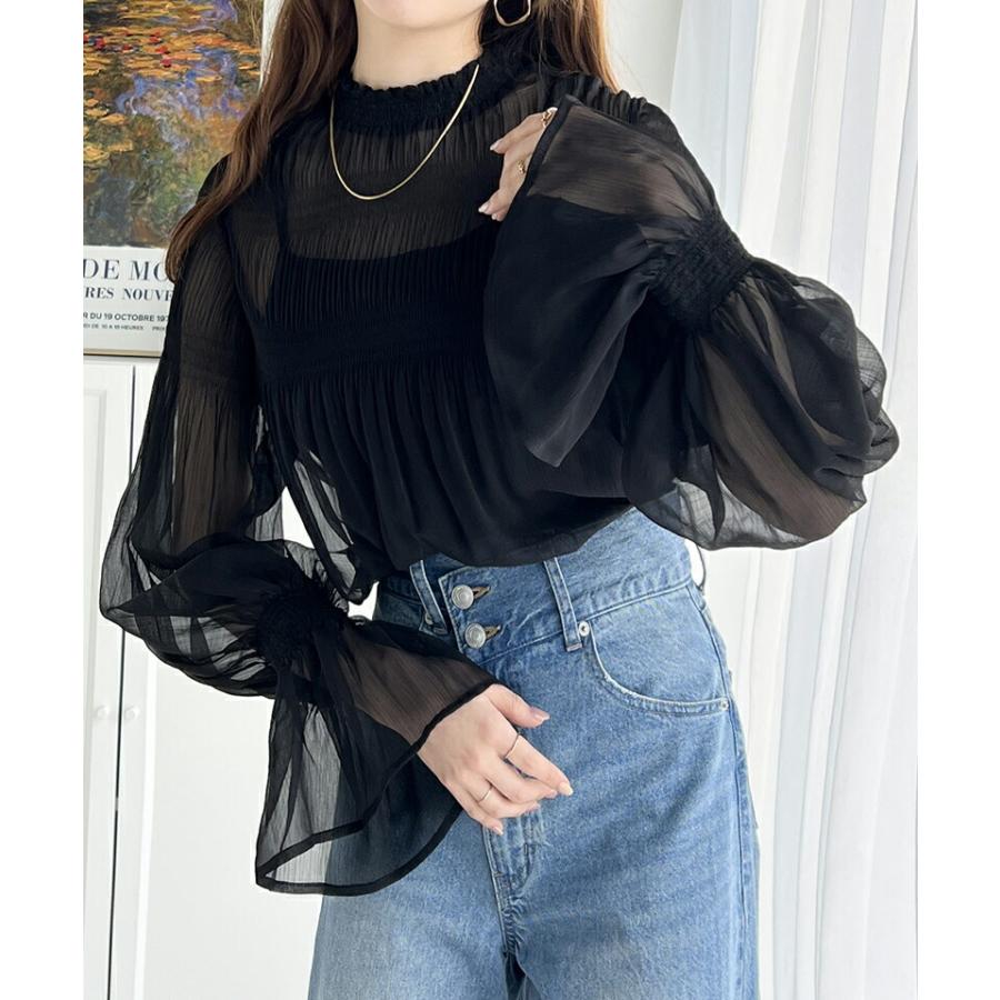 トップス シャツ レディース シアー マジョリカ プリーツ 加工 シフォン 素材 ブラウス インナー ゆったり ビッグシルエット ボリューム | classicalelf | 14