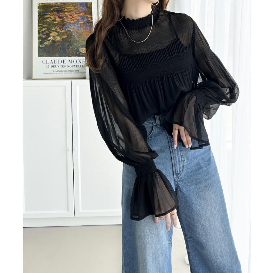 トップス シャツ レディース シアー マジョリカ プリーツ 加工 シフォン 素材 ブラウス インナー ゆったり ビッグシルエット ボリューム | classicalelf | 15