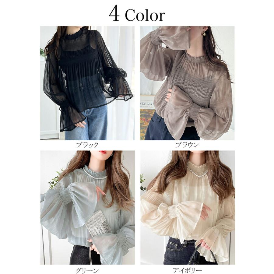 トップス シャツ レディース シアー マジョリカ プリーツ 加工 シフォン 素材 ブラウス インナー ゆったり ビッグシルエット ボリューム | classicalelf | 01