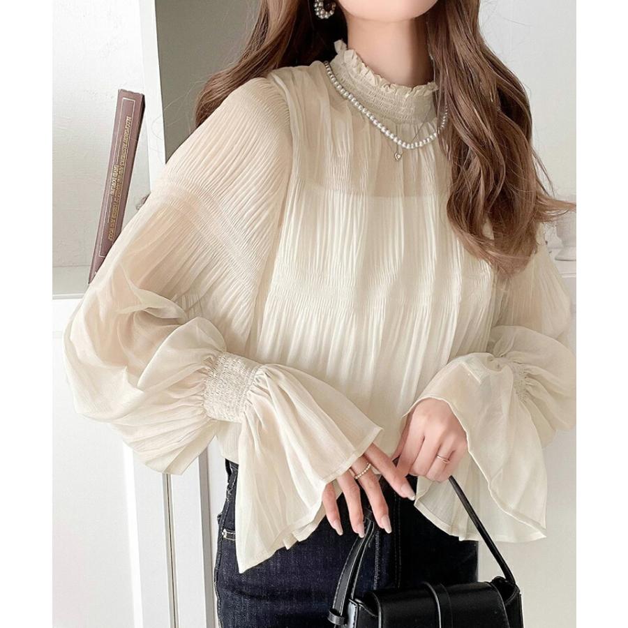 トップス シャツ レディース シアー マジョリカ プリーツ 加工 シフォン 素材 ブラウス インナー ゆったり ビッグシルエット ボリューム | classicalelf | 04