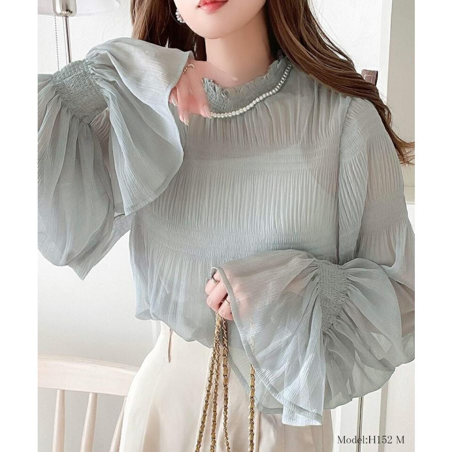トップス シャツ レディース シアー マジョリカ プリーツ 加工 シフォン 素材 ブラウス インナー ゆったり ビッグシルエット ボリューム | classicalelf | 06