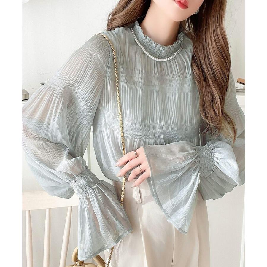 トップス シャツ レディース シアー マジョリカ プリーツ 加工 シフォン 素材 ブラウス インナー ゆったり ビッグシルエット ボリューム | classicalelf | 07