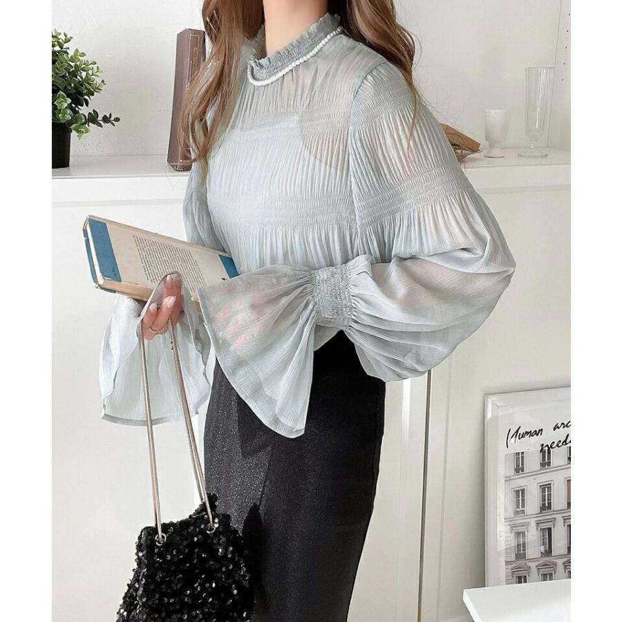 トップス シャツ レディース シアー マジョリカ プリーツ 加工 シフォン 素材 ブラウス インナー ゆったり ビッグシルエット ボリューム | classicalelf | 08