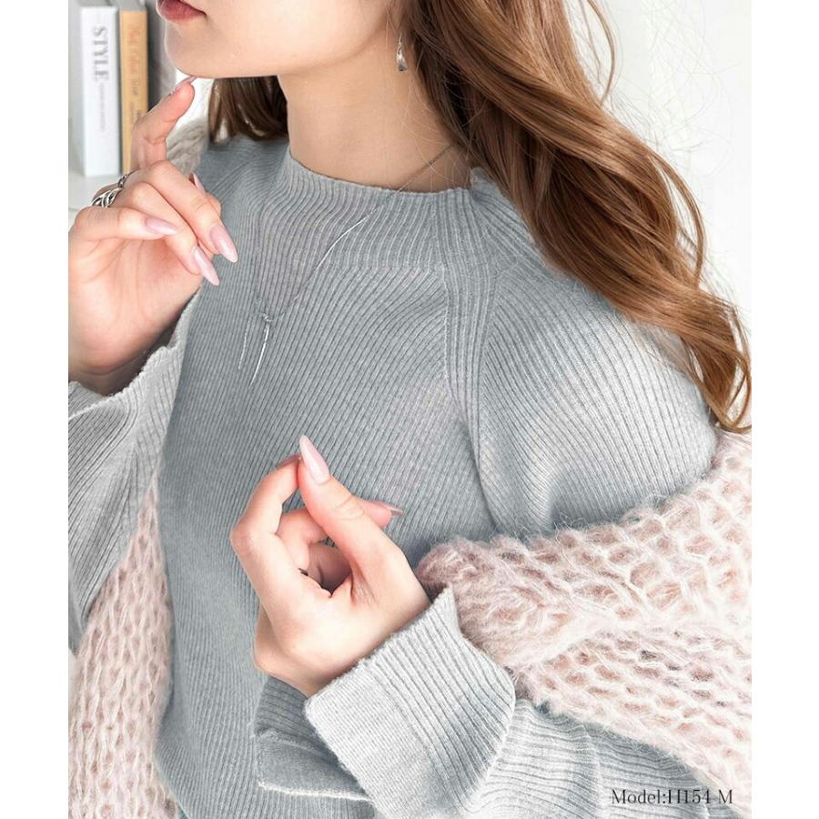 トップス ニット レディース 袖 ボタン ハイ ネック リブニット 無地 ボーダー シンプル ベーシック 着回し デイリー 袖 ボタン スリット 肌触り | classicalelf | 12