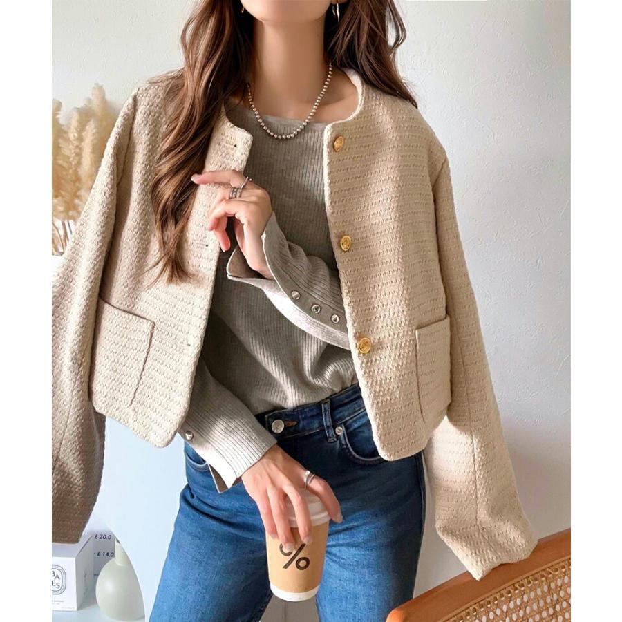 トップス ニット レディース 袖 ボタン クルーネック リブニット 無地 ボーダー 袖先 スリット レイヤードコーデ 程よい 伸縮性 着回し | classicalelf | 15