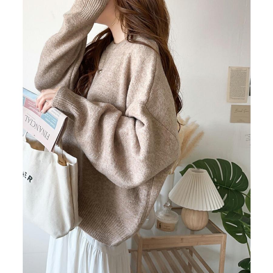 トップス ニット レディース ふわもち コクーン シルエット クルーネック ミックスニット オーバーサイズ クロップド丈 デイリー 着回し | classicalelf | 10