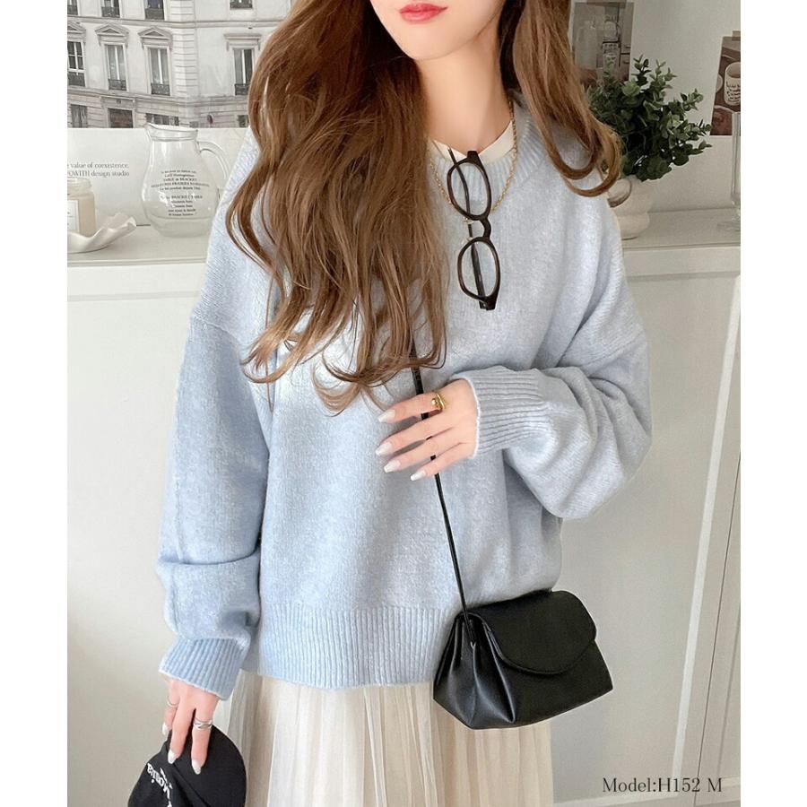 トップス ニット レディース ふわもち コクーン シルエット クルーネック ミックスニット オーバーサイズ クロップド丈 デイリー 着回し | classicalelf | 11