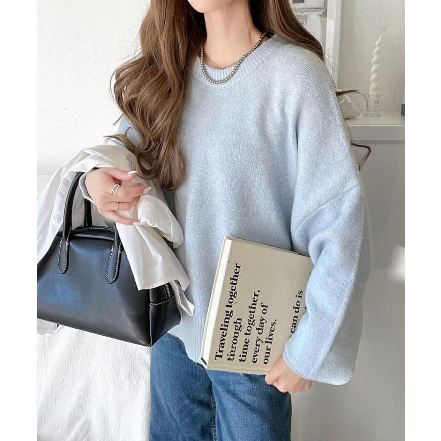 トップス ニット レディース ふわもち コクーン シルエット クルーネック ミックスニット オーバーサイズ クロップド丈 デイリー 着回し | classicalelf | 12