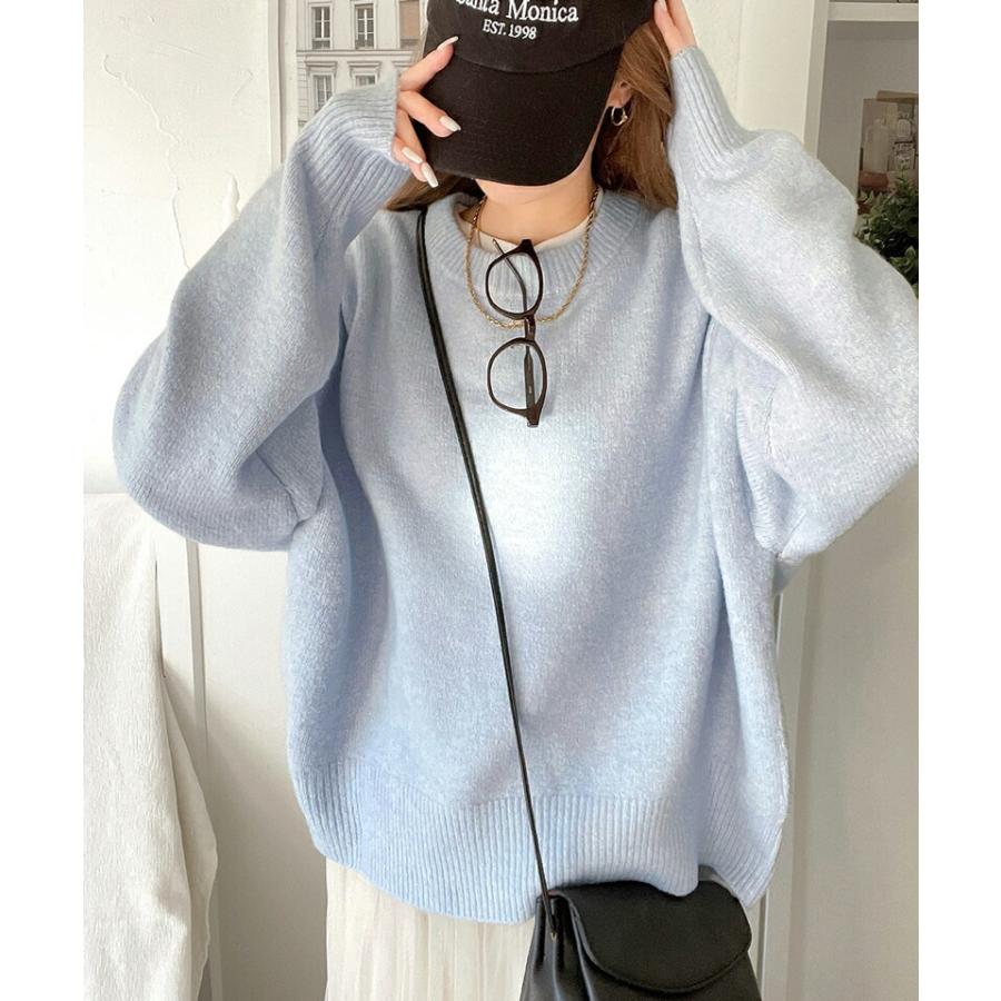 トップス ニット レディース ふわもち コクーン シルエット クルーネック ミックスニット オーバーサイズ クロップド丈 デイリー 着回し | classicalelf | 13