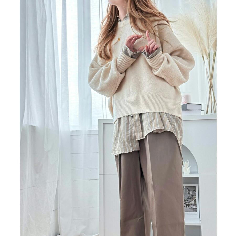 トップス ニット レディース ふわもち コクーン シルエット クルーネック ミックスニット オーバーサイズ クロップド丈 デイリー 着回し | classicalelf | 03