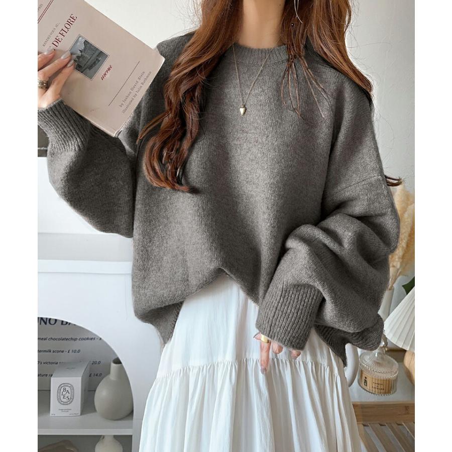 トップス ニット レディース ふわもち コクーン シルエット クルーネック ミックスニット オーバーサイズ クロップド丈 デイリー 着回し | classicalelf | 06