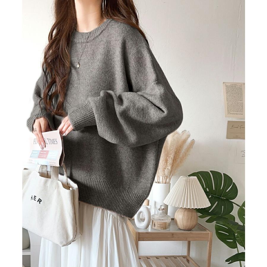 トップス ニット レディース ふわもち コクーン シルエット クルーネック ミックスニット オーバーサイズ クロップド丈 デイリー 着回し | classicalelf | 07