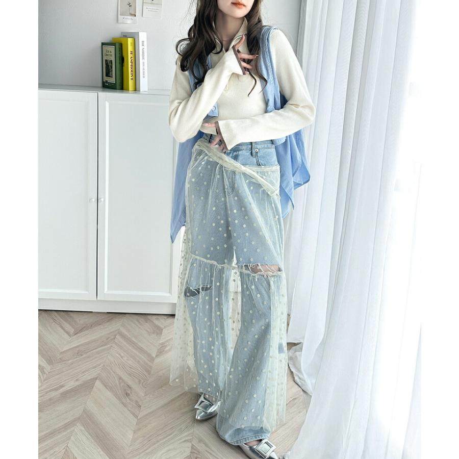 トップス ニット レディース ハーフ ジップ 袖先 配色 リブ プルオーバー スタイルアップ レイヤードコーデ インナー 着回し ロングシーズン | classicalelf | 04