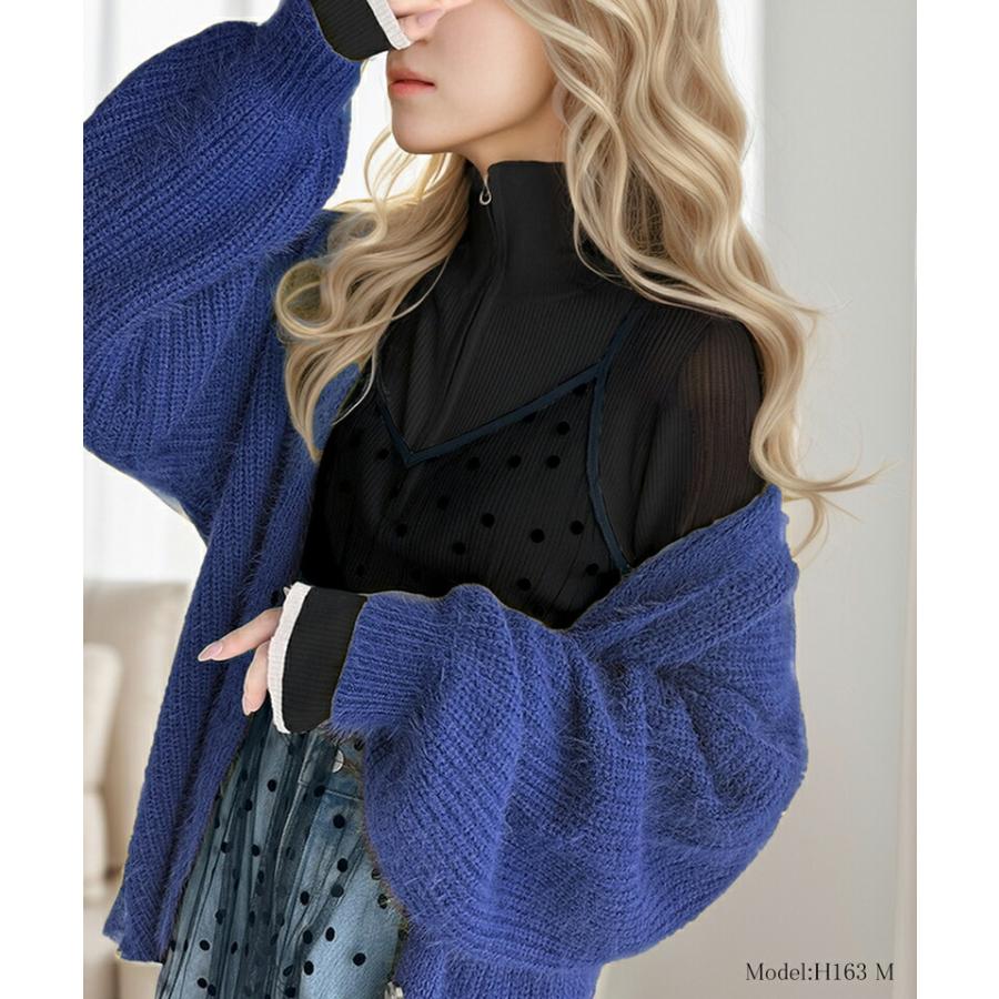 トップス ニット レディース ハーフ ジップ 袖先 配色 リブ プルオーバー スタイルアップ レイヤードコーデ インナー 着回し ロングシーズン | classicalelf | 08