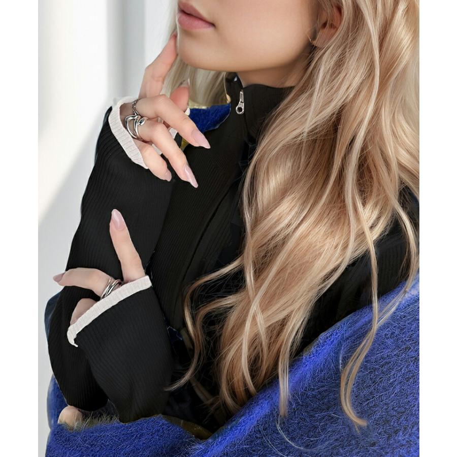 トップス ニット レディース ハーフ ジップ 袖先 配色 リブ プルオーバー スタイルアップ レイヤードコーデ インナー 着回し ロングシーズン | classicalelf | 09